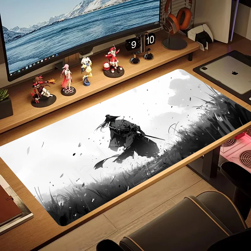 Myšová podložka Veľká atrament maľba čierne stolové podložky xxl samurai nekĺzavá gumová biela hra pre notebook koberec koberec herné myši myši