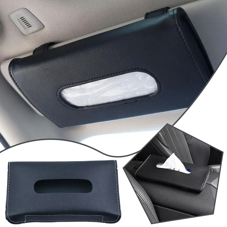 Mäkká kožená auto Tissue Box Car Sun Prsor Typ Block Container Storage Držiak na obrúsky papierový stojan Organizátor uterák Organizátor Hangi B6C1