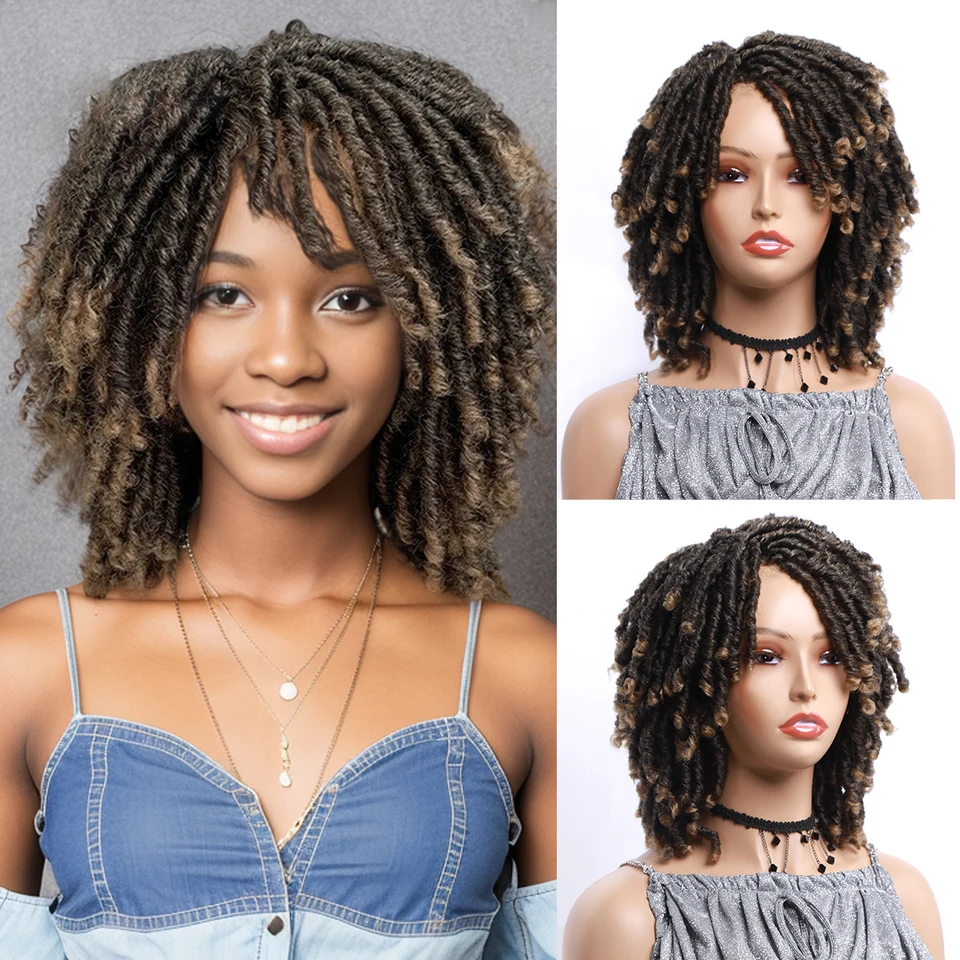 Mäkké dadreky parochňu afro účes pre ženy syntetická parochňa 8 palcová bohyňa faux locs