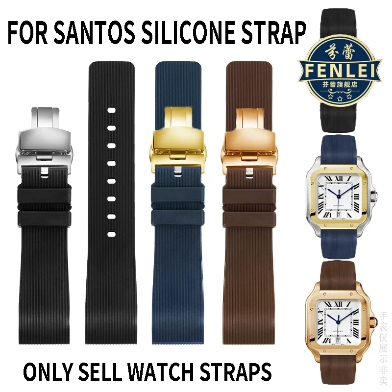 Mäkké gumové hodinky pre remienok pre Cartier Sandoz Santos 100 Silikónové muži a ženy hodinky 20 mm 23 mm náramok z nehrdzavejúcej ocele