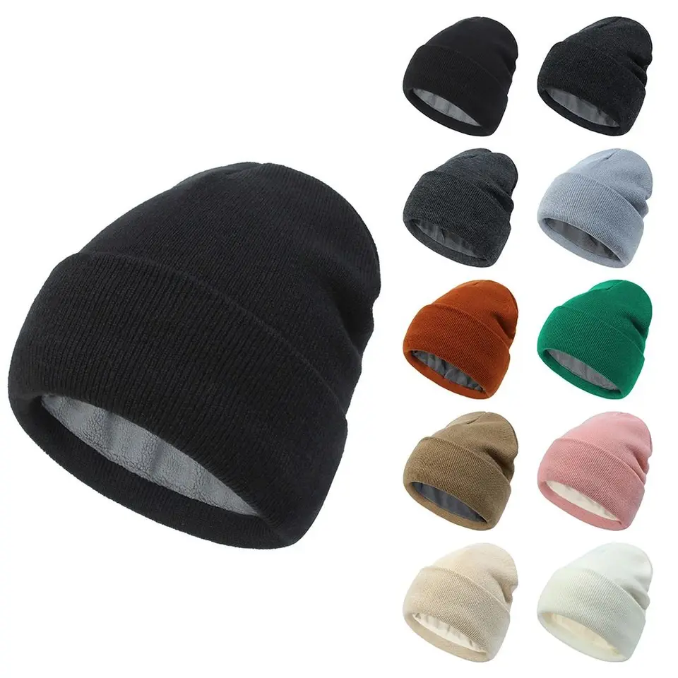 Mäkké pletené čiapky zimná zimná hustá hustá manžeta fleece lemované lyžiarske klobúky pre mužov Ženy
