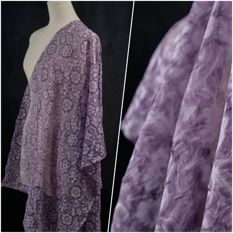 Mäkké polo priehľadné svetlo Purpurové šifónové reliéf trojrozmerné ružové organza látka hanfu šaty košele tkanina