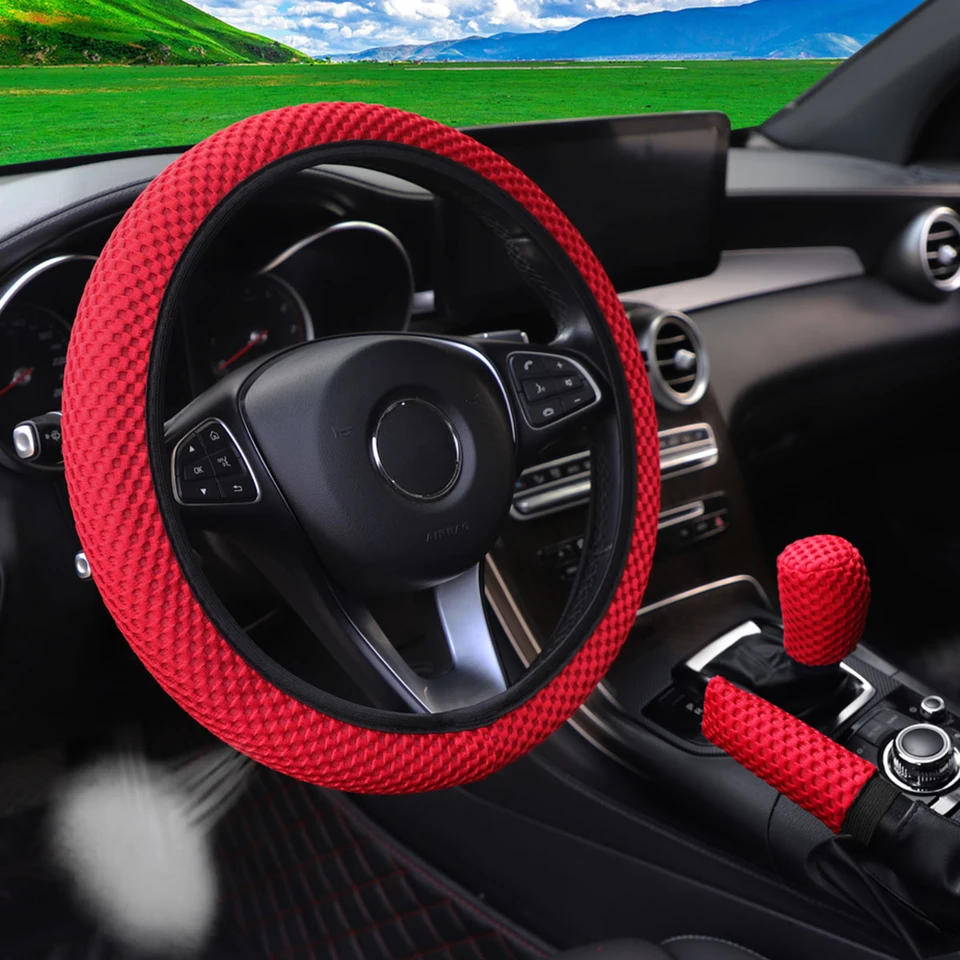 Mäkké, priedušné a pohodlné 3-dielne sieťové handrové auto na volant Sada-ergonomické masáže pre 14,5-15 palca