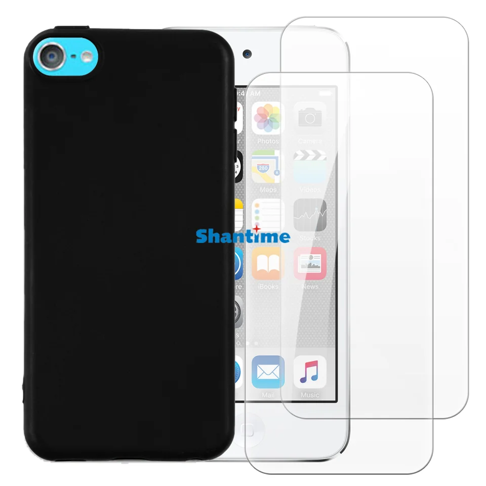 Mäkké puzdro + 2 balené chrániče sklenenej sklenenej obrazovky pre iPod Touch 5, Touch 6, Dotknite sa 7 ochrany na celom tele