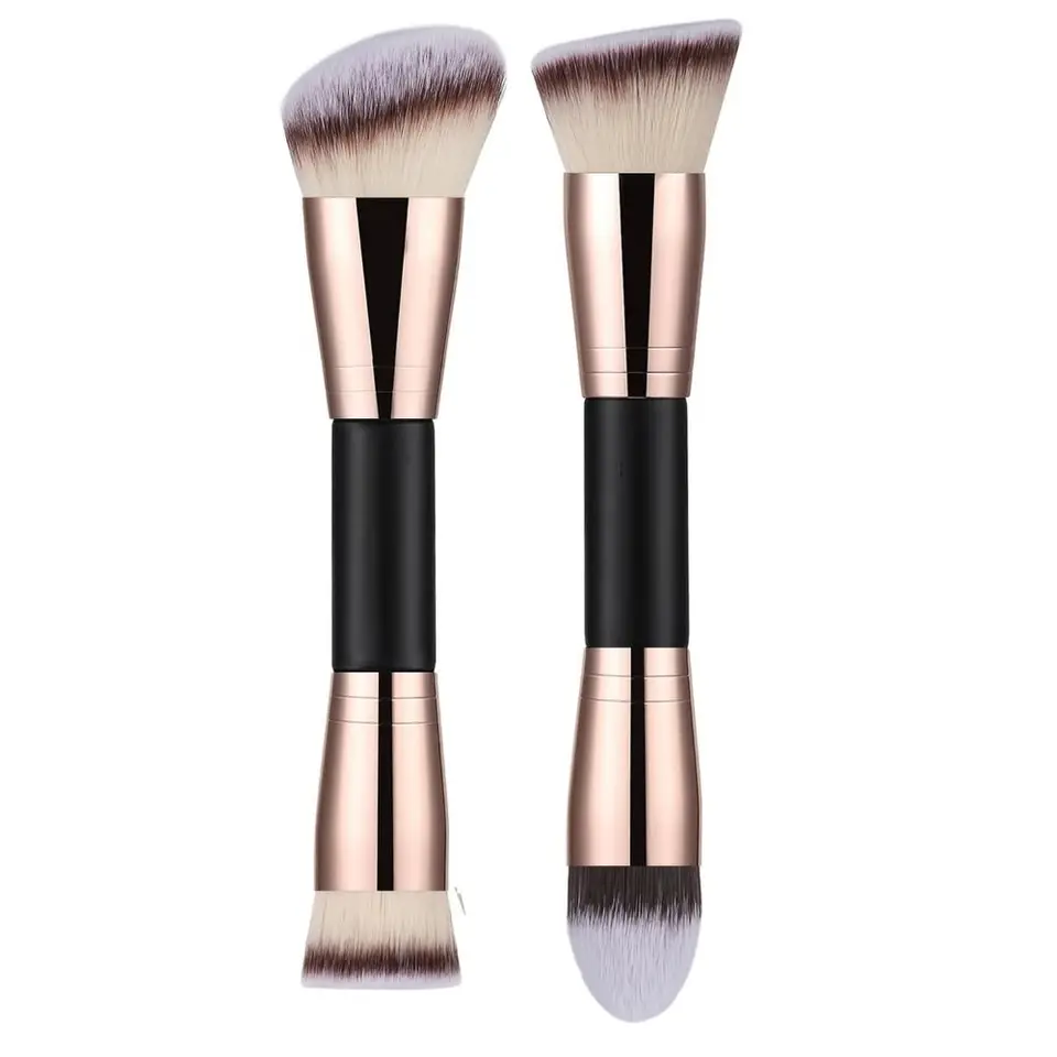 Mäkké vlasy 2 in 1 make -up kefa Hustá štetca Bristle Double Head Loose Práškovú kefu Multifunkčná drevená rukoväť základy Brush Girl
