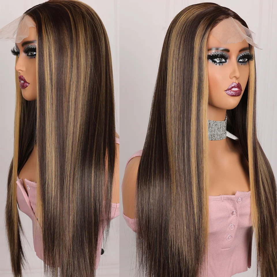 Mäkké zvýraznenie blondínka 26inch 180 hustoty rovná dlhá čipka predná parochňa pre čierne ženy s detskými vlasmi vopred vopred glueless