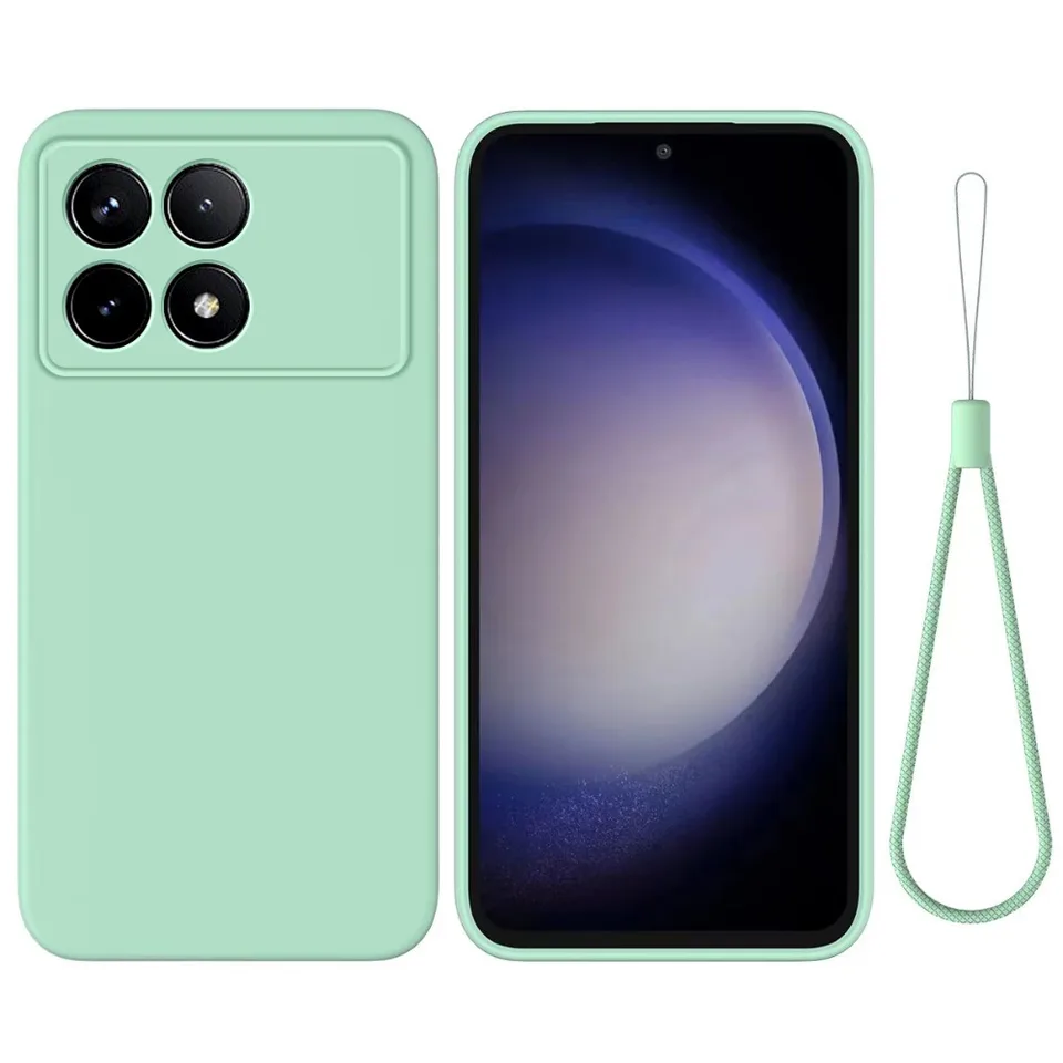 Mäkký kvapalný silikón Úplná ochranná fonda pre puzdro Redmi K70 5G pre POCO F6 PRO 5G Zadný kryt proti nárazu nárazu remienkom