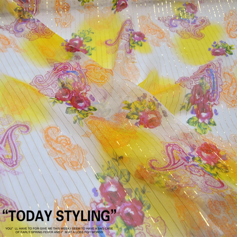Mäkký moslimský paisley metalický 100% Lurex Silk Crinkle Chiffon Tkanina 6m/m 135 cm letná dovolenka pre šaty dám
