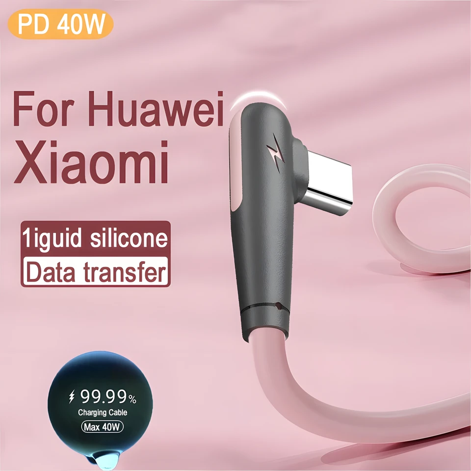 Mäkký silikón USB typu C kábel 90 stupňov rýchla nabíjačka USB A do typu C kábel pre Huawei Xiaomi POCO X3 prenos dát prenos telefónne kábel