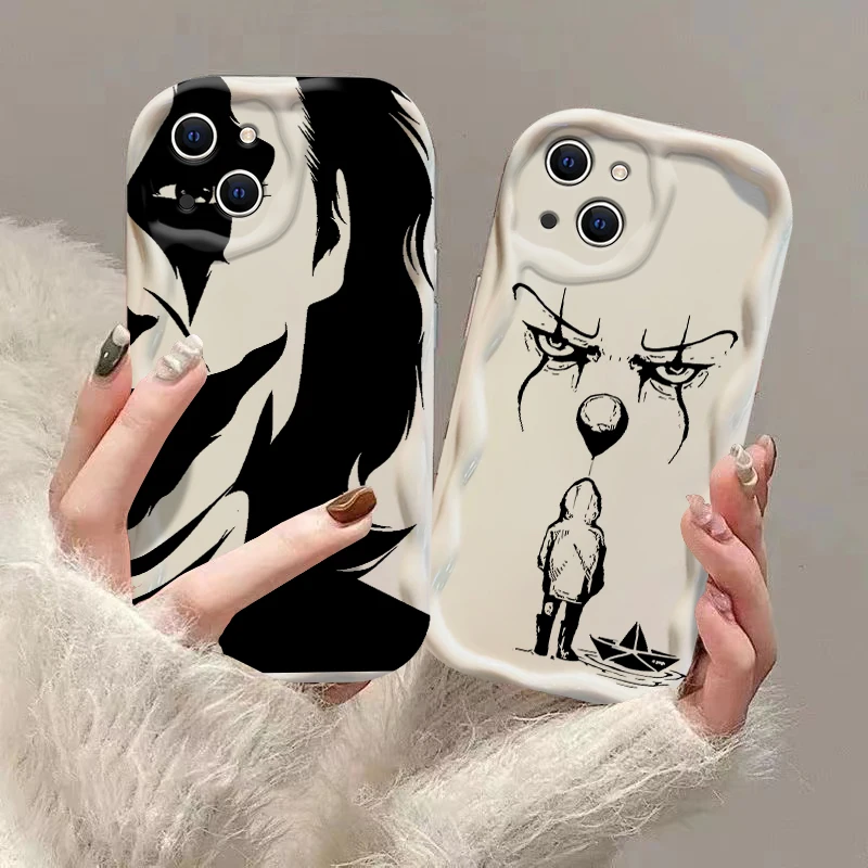 Mäkký silikónový kryt strašidelný klaun 3D vlny puzdro pre Joker iPhone 16 15 14 13 12 11 Pro Max Mini x xr xsmax 8 7 6s Plus plus