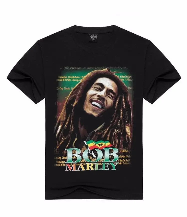 Móda 100% bavlnená speváčka Bob Marley Pánska 3D tlač s krátkym rukávom Tričko 100% bavlnené košele dizajn topy