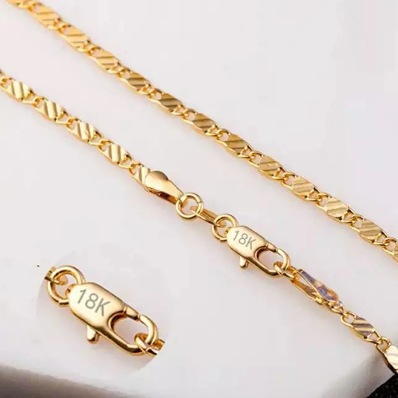Móda 18k zlatý náhrdelník 2 mm 16/18/20/22/24/26/28/28/30 palcové reťazce náhrdelník pre ženy