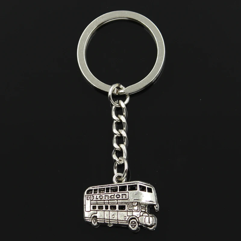 Móda 30 mm prsteň kovový kovový reťazec Keychain šperky starožitné strieborné farebné platené londýnske autobusové auto 20x25 mm prívesok