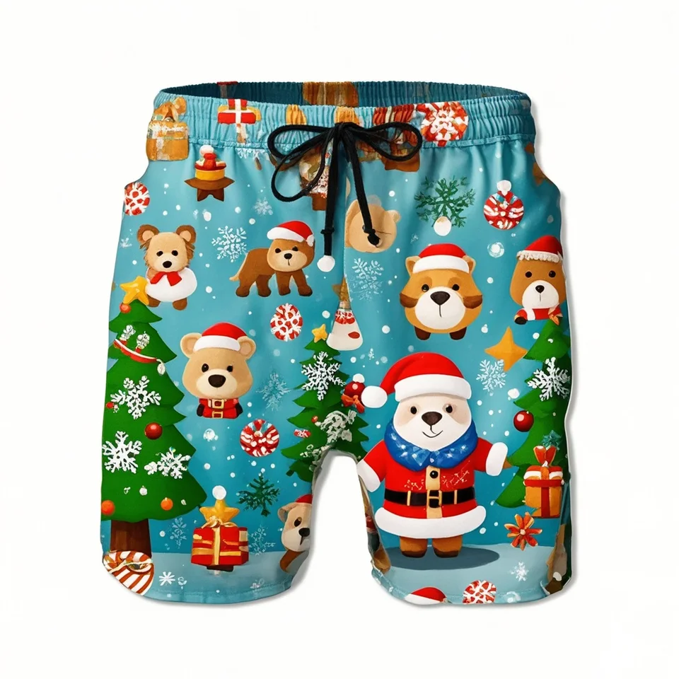 Móda 3D veselé vianočné grafické plážové šortky santa claus vianočné vianočné stromčeky Grafické plávanie šortky Men vtipné dosky šortky
