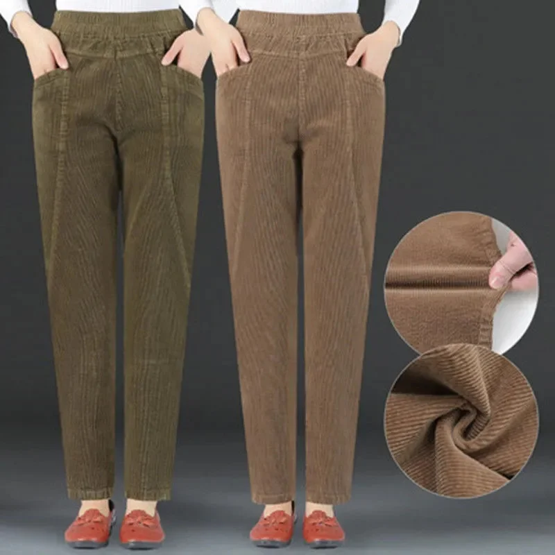 Móda 5xl jesenná mama corduroy nohavice s vysokým pásom štíhle harémové nohavice femme matka bavlnené mamičky Matka bavlnené nohavice Ženy 141