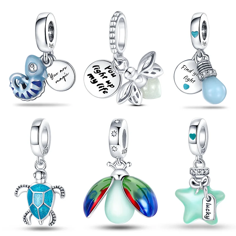 Móda 925 Sterling Silver GLOWING Firefly Turtle Star Chameleon Charms Beads pre značku Pôvodný náramok DIY Darček pre šperky