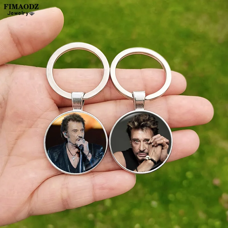 Móda Johnny Hallyday Star Keychain Francúzsky spevák rock spevák plagát Glass Cabochon prívesok Keychains Men