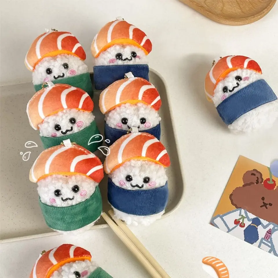Móda kawaii losos keychain plyšový plyšový vypchatý karikatúra sushi taška prívesok japonský štýl mäkká ryža plyšová taška na kľúče