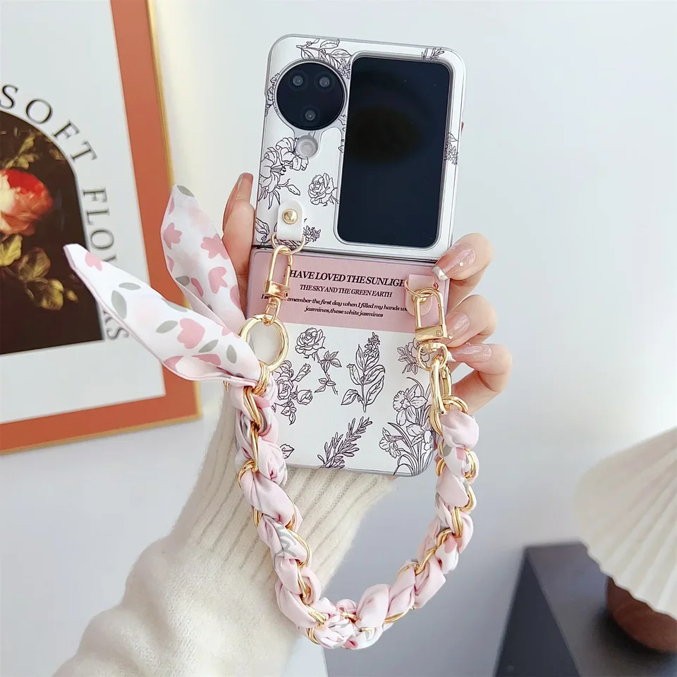 Móda Kórejské skicovanie kvetinová koža šál ručným popruhom na zápästie pre Oppo Flip N2 Flip Nájdenie N3 Flip Shock odolný zadný kryt