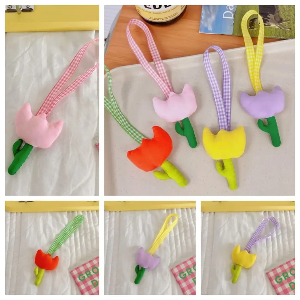 Móda Kľúčový štýl Keychain Keychain plyšový plyšový plyšový tutulip Plush Keyring farebný mini tartan tulip