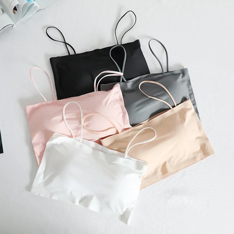 Móda letné sexy podprsenky pre ženy Push Up spodná bielizeň ľadové hodváb bezšvové slovo sling ženská trubica top ženy biele bralette top tanky