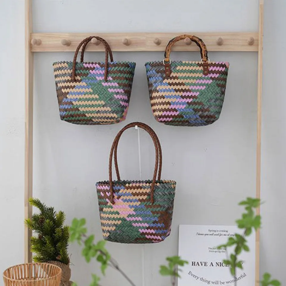 Móda malá plastová koloful tkanina kabelka Ženy nakupovanie na nákup