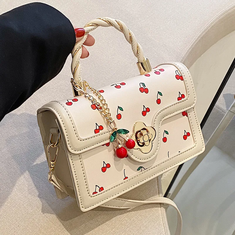 Móda Malé štvorcové ženy Crossbody Bag Cherry Pattern Female Prenosné tašky