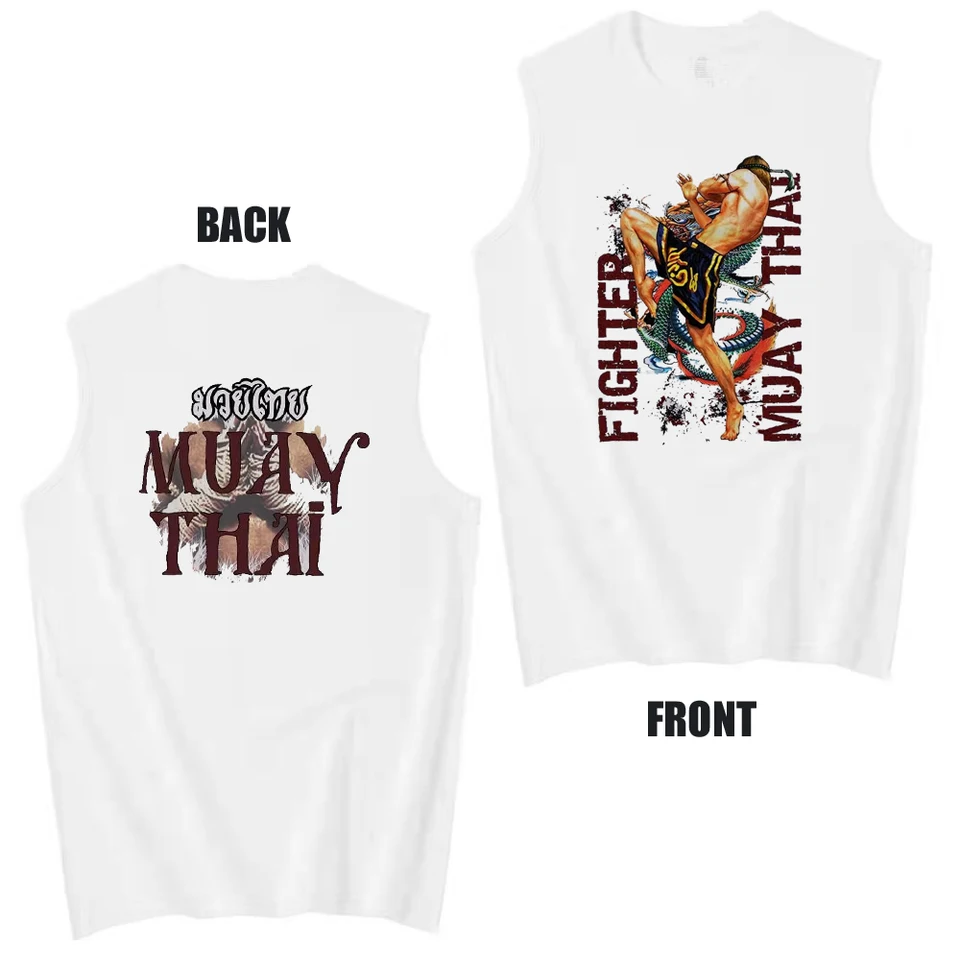Móda Muay Thai Kicking bojové umenia MMA Combat Fighter Tank Top 100% bavlna O-krk letné letné pánske pánske tričko bez rukávov