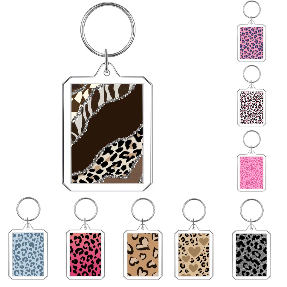 Móda New Y2K Ženy Leopard Tlač priehľadného obdĺžnika Akrylové kľúče dievčatko všetkých zápasov kľúče kľúčové reťazce darčeky dekorácie hračky