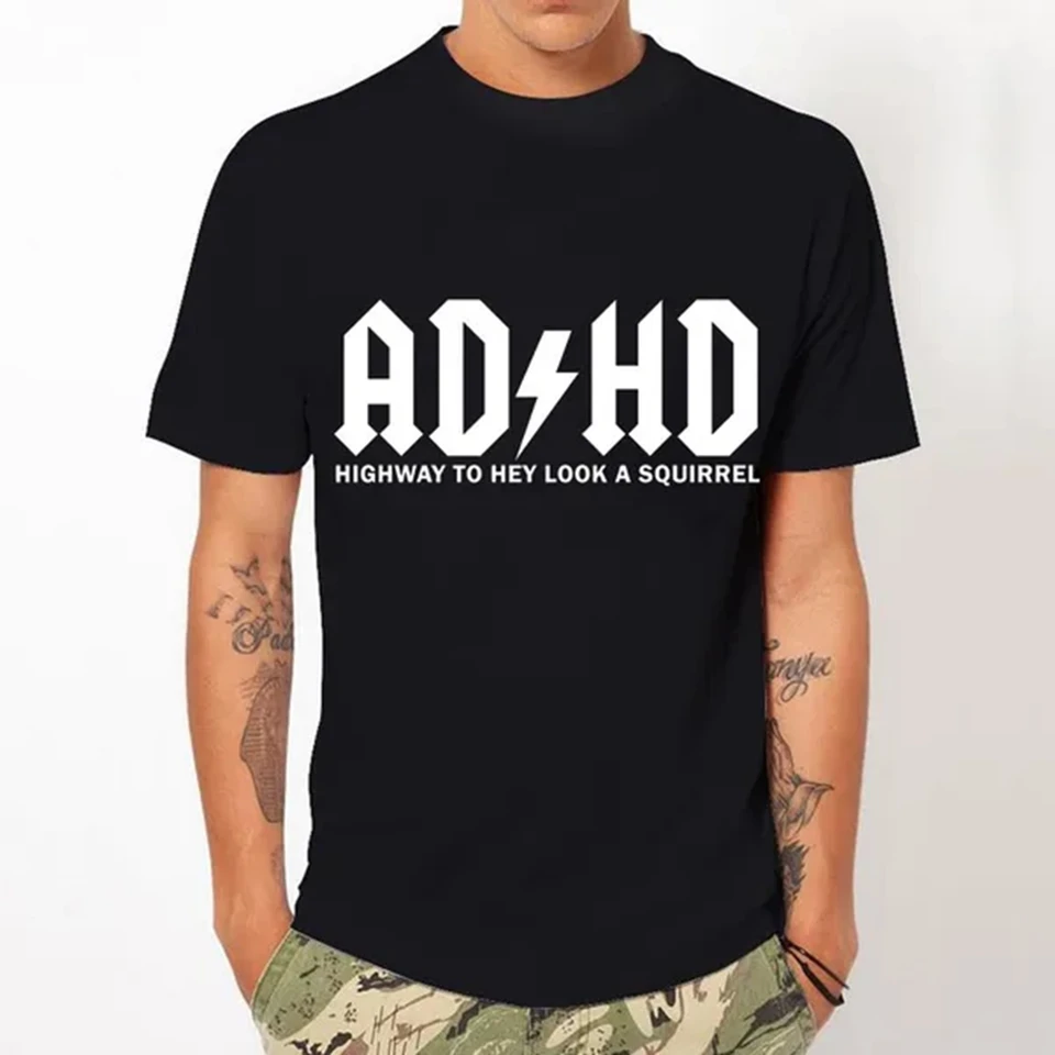 Móda nových mužov v letnom štýle Diaľnica ADHD na ... Hej, pozri veveričku! Vtipné tričko s krátkym rukávom tričká 51023