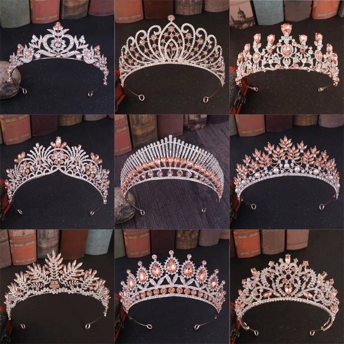 Móda Orange Rose Gold Women And Crowns for Girls pre dievčatá Majer princezná noiva nevesta svadobné narodeniny krištáľové šperky