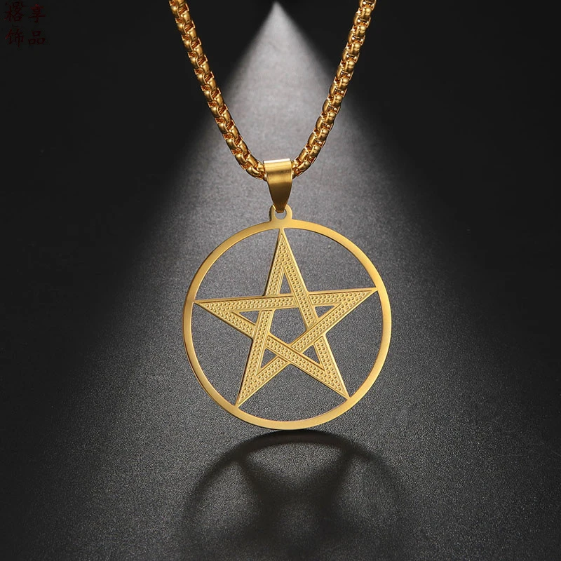 Móda skutočný 18k zlatý pentagram náhrdelník z nehrdzavejúcej ocele Dámske kúzlo kúzlo prívesok náhrdelník strieborný pentagram prívesok