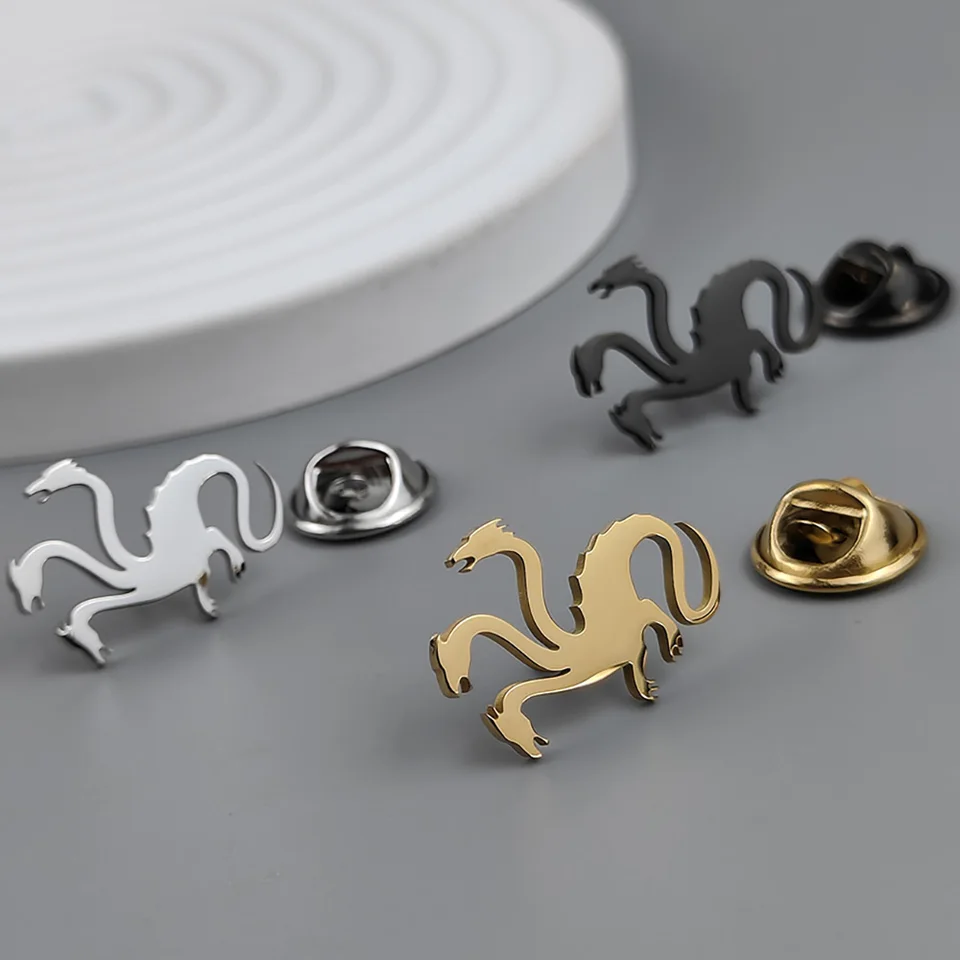 móda Tri hlavičky Dragon Brošes Zlato strieborná čierna muži Butterfly Buckle Nerezová oceľ brošňa pre ženy