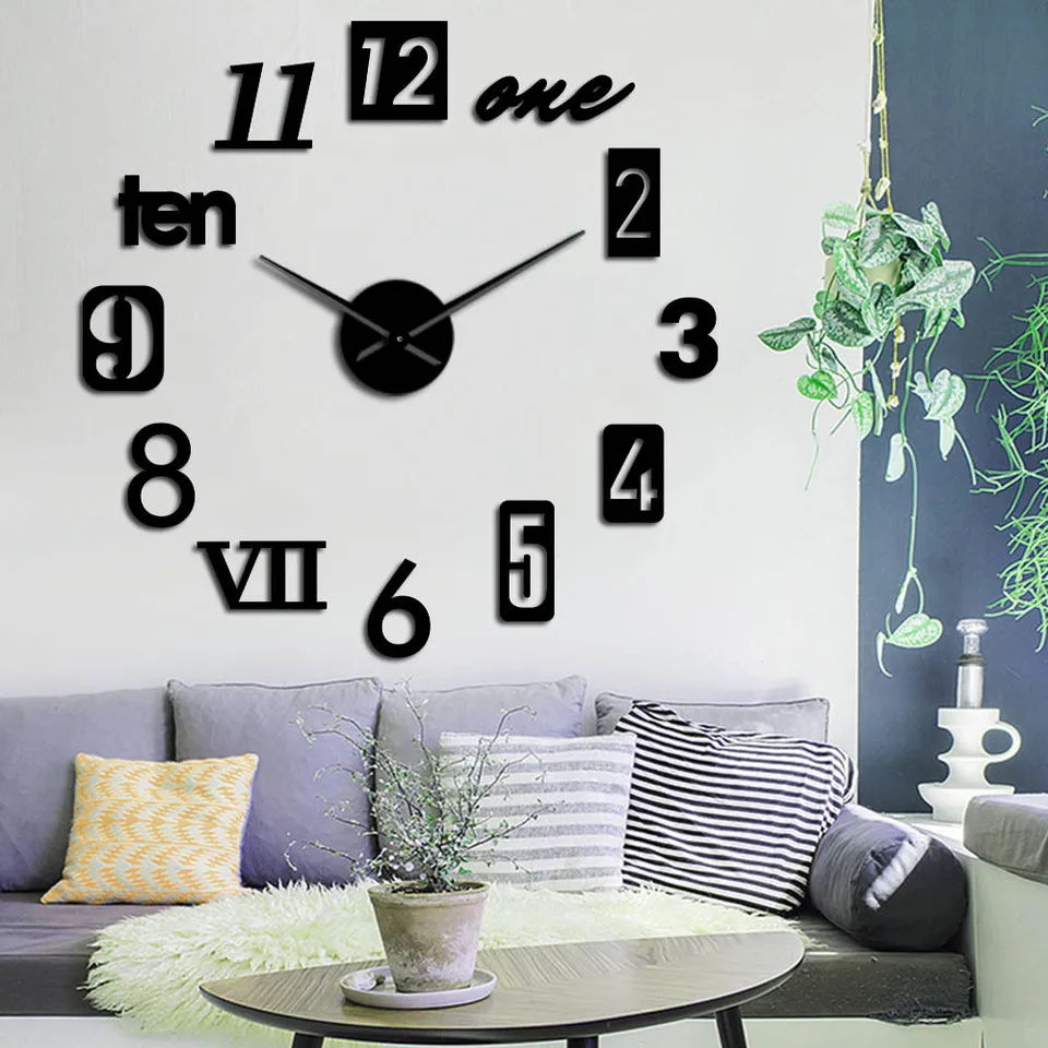 Móda veľké nástenné hodiny 3D DIY Quartz ihlové hodiny