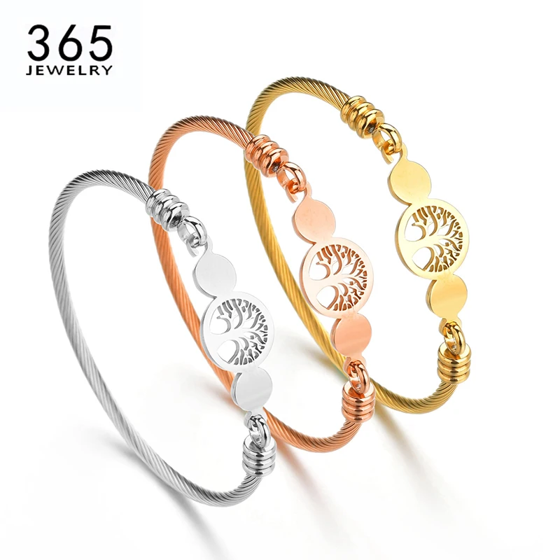 Móda z nehrdzavejúcej ocele dutý strom života náramky Ženy Men Zlato farba Lucky Round Bangle Jewelry Darček Drop Doprava
