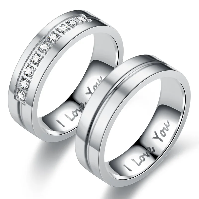 Móda z nehrdzavejúcej ocele Pár zásnubných prsteňov pre ženy muži Crystal I Love You Ring 2024 Svadobné šperky darček