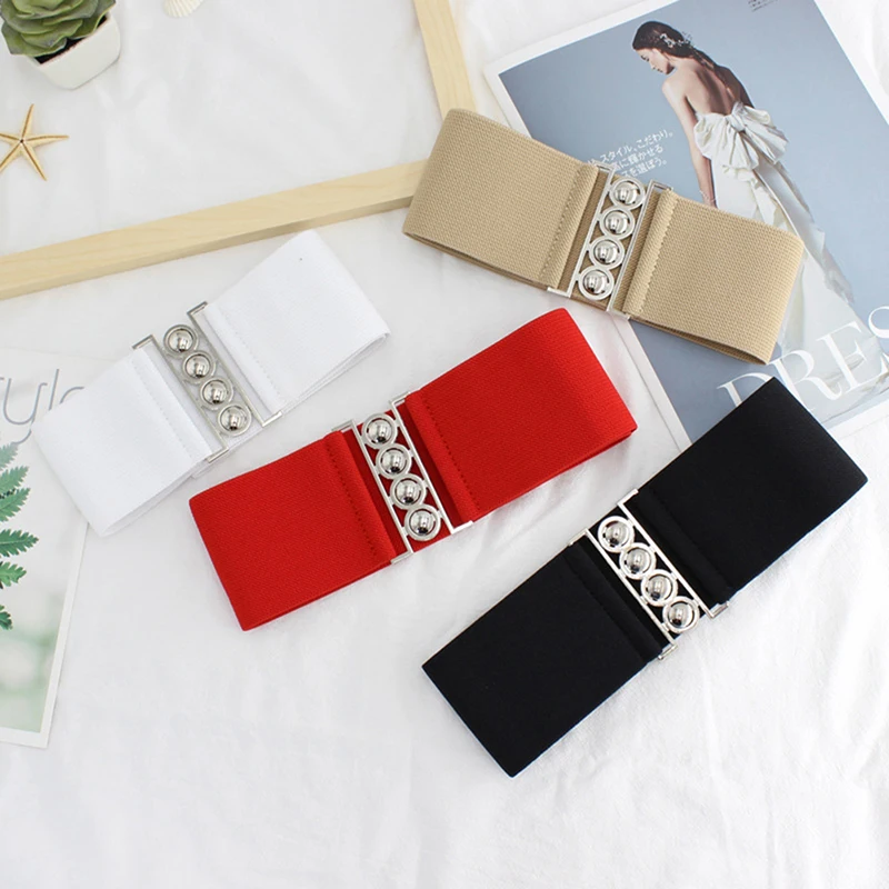 Móda žien retro šírka pás kovový elastický pás Stretch Buckle Girls pás pasu pečať pre ženy šaty doplnky