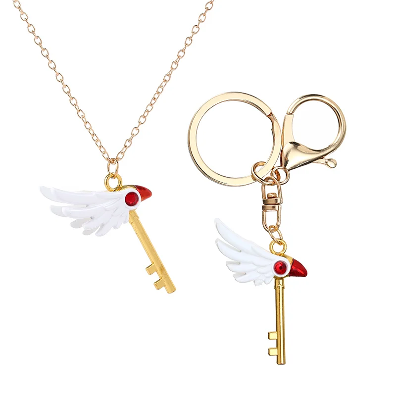 Módna anime karta únosca Sakura Keychain Kinomoto Sakura Star Star Wand Prívesok Náhrdelník pre ženy pre ženy Detské šperky doplnky