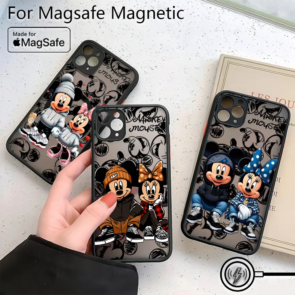Módna Disney Minnie Mickey Pase pre iPhone 16 15 14 13 12 11 Pro Max Mini xr xs x 7 8 6s plus matný magnetický zadný kryt