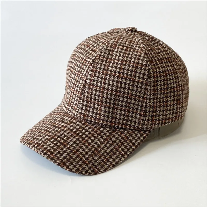 Módna dámska zimná klobúk baseball čiapka Snapback Plaid mriežky retro ženy Accessori Teplo tenkú vlnu slnečný klobúk Kpop čiapka