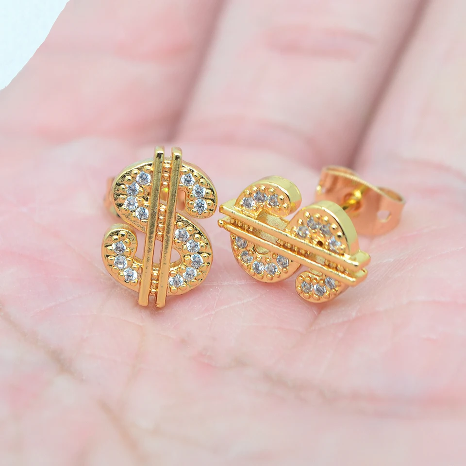 Módna farba Clear Cubic zirkónia cz šumivý dolárový znakový náušnice šperky