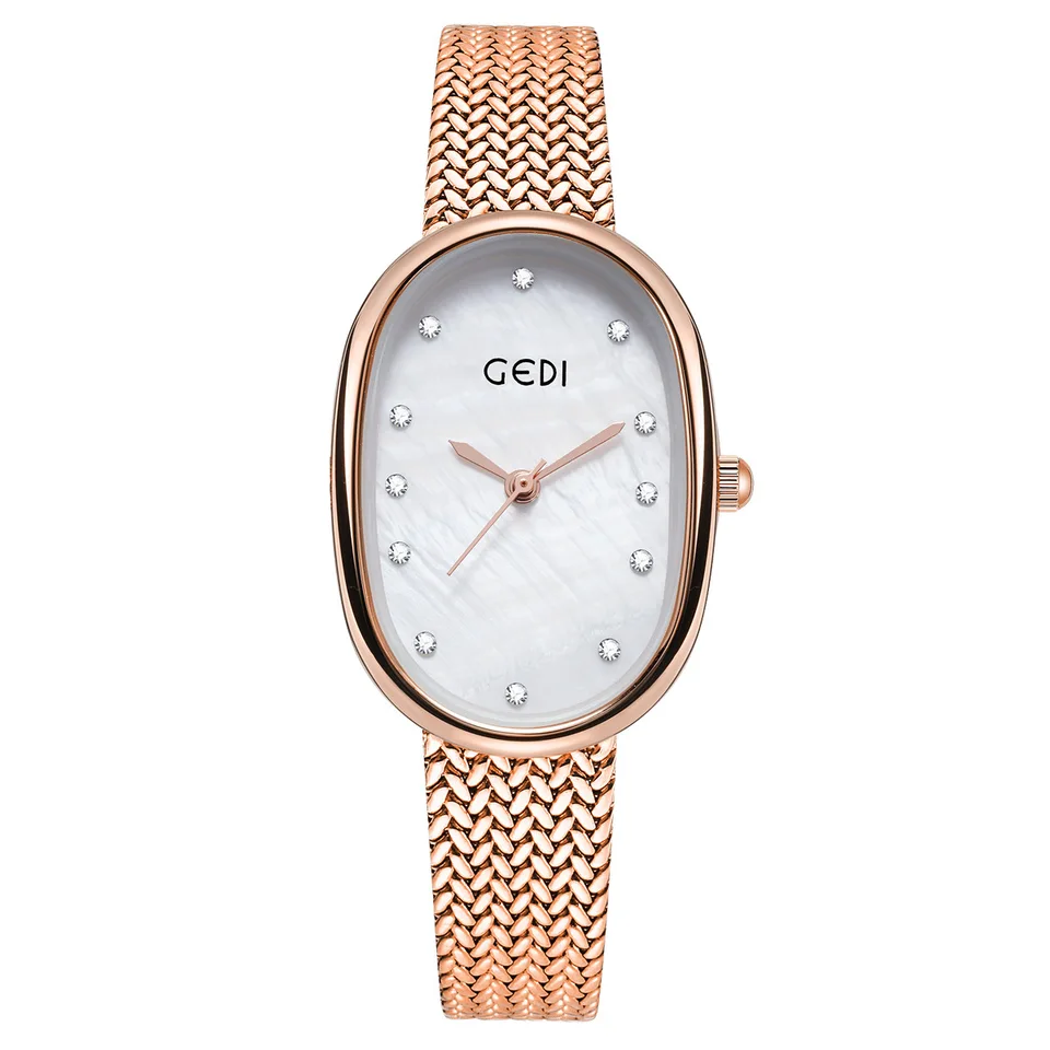 Módna gedi tp značka Quartz luxusné oválne tonneau hodiny Vintage Simple Dial Rose Gold Sliver Blue Orologio Ladies Darčeky hodinky