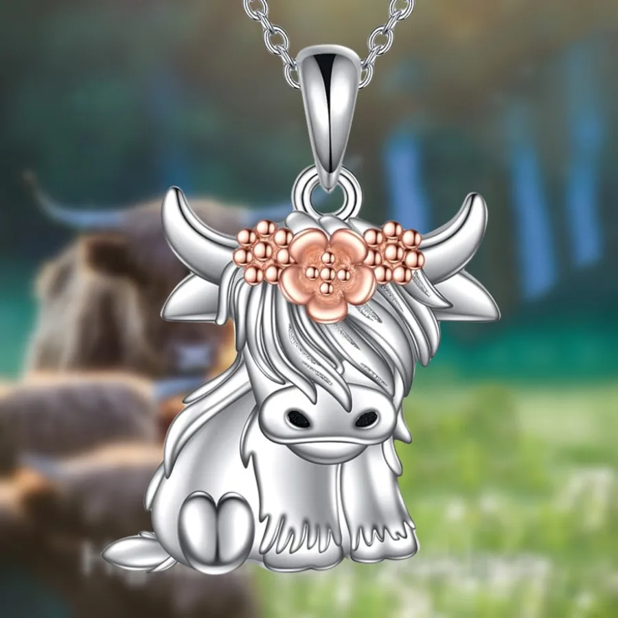 Módna Highland Cow náhrdelník pre ženské narodeniny Láska Láska Vianočné šperky Darčekové prívesky