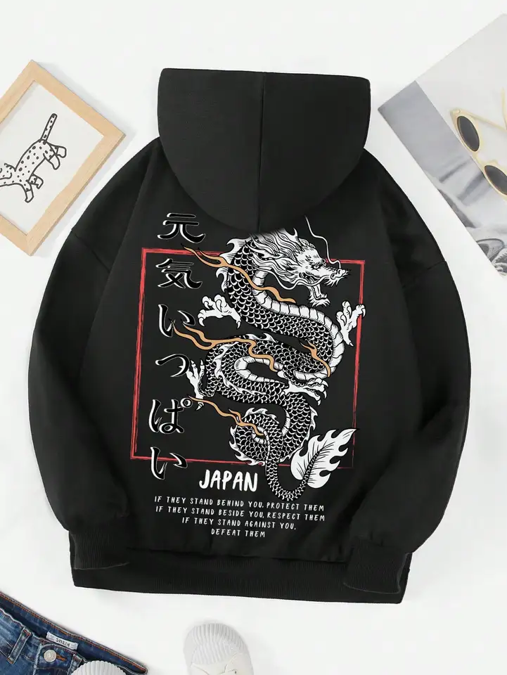 Módna jeseň a zimná draka Pattert Tlačte mládež s dlhým rukávom mikiny Detské detské kabáty Pánska ulica Street Hoodie xxl