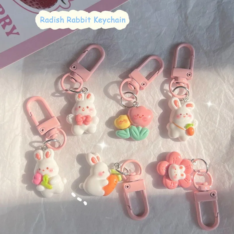 Módna karikatúra roztomilý králičie kľúče retiazky sladké dievčatá mrkva zajačiky kvetiny Keychain taška batohový batoh