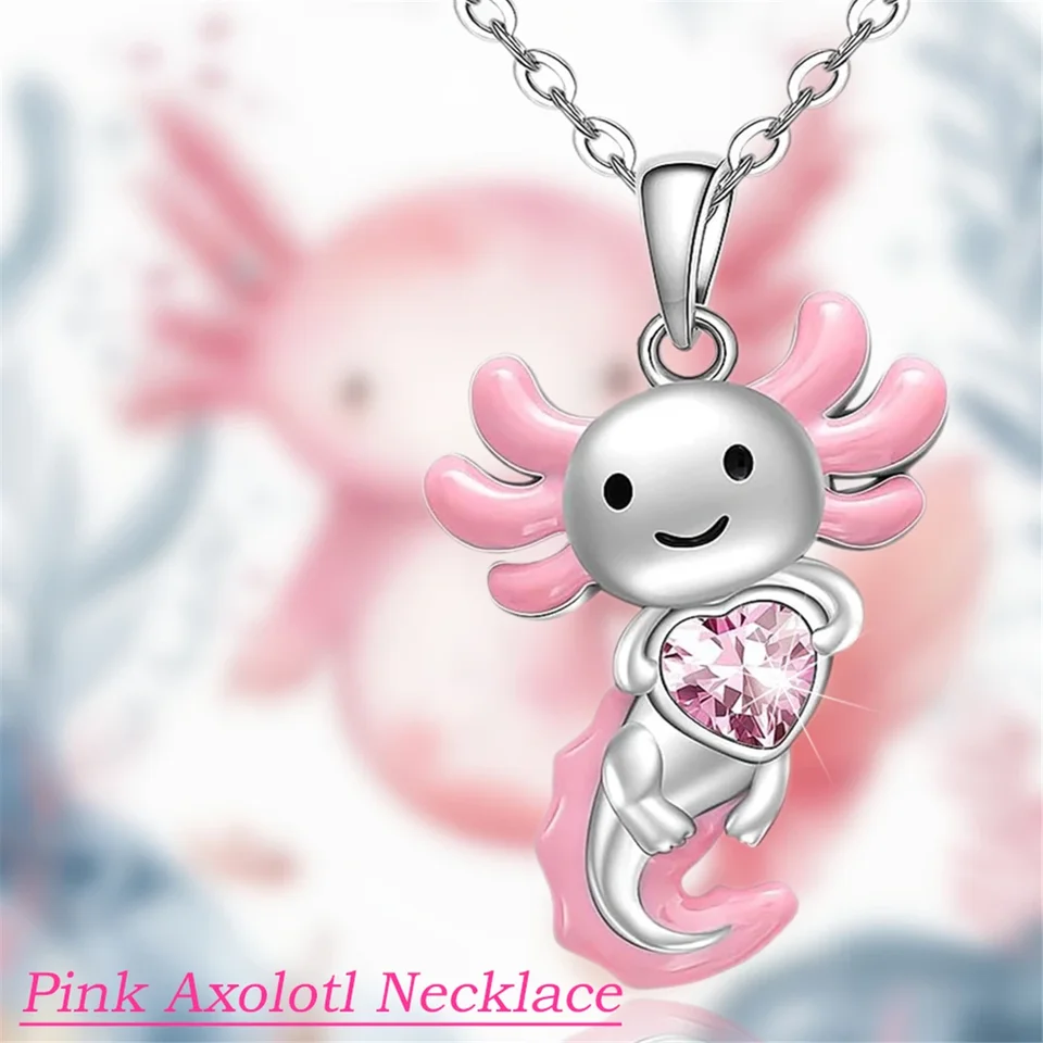 Módna karikatúra ružový axolotl srdce Prívesok Náhrdelník pre ženy vhodné pre deti narodeniny výročie promócie šperky darček