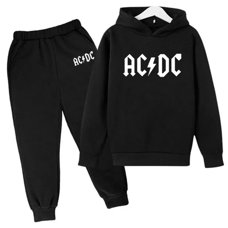 Módna kauzálna ac dc deti 2 kusové súpravy Tracksuit Kids s kapucňou športový oblek chlapci dievčatá Hip hop mikiny mikina top+nohavice