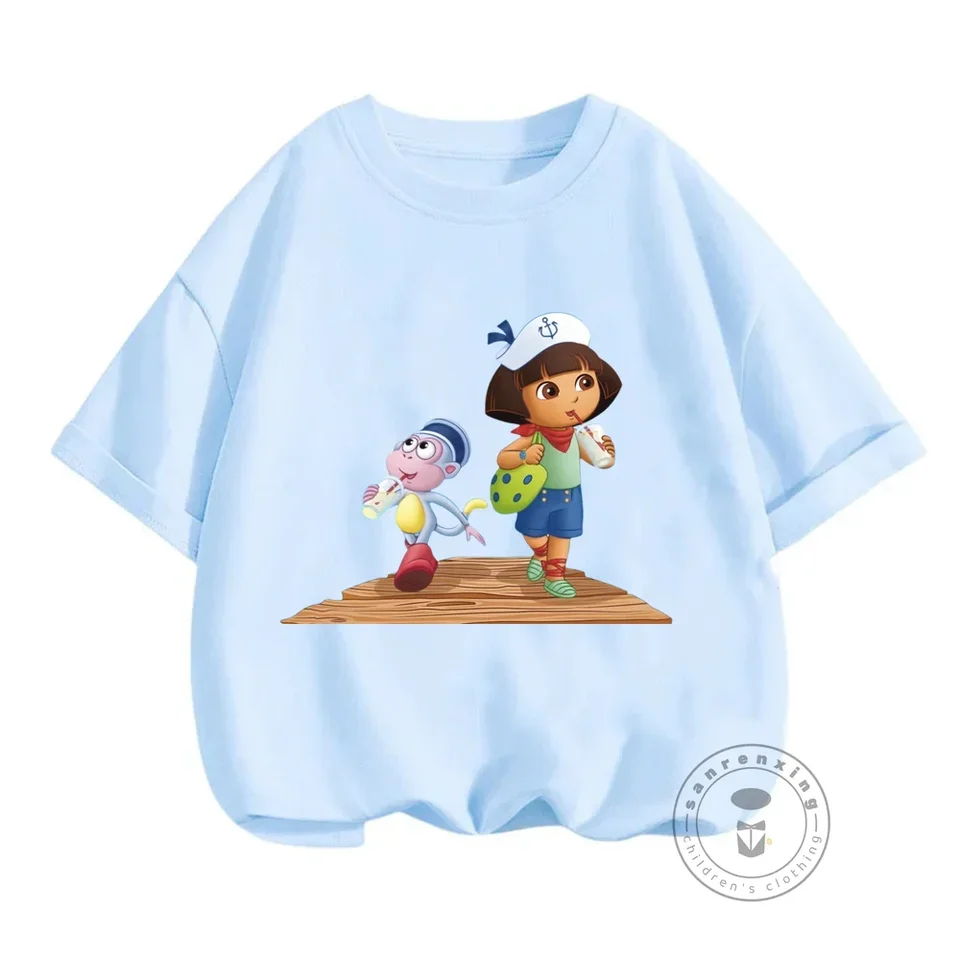 Módna kawaii dievčenské tričko Dora Explorer Cartoon Tlač detských tričiek letné estetické dievčatá roztomilé tričko s krátkym rukávom topy s krátkym rukávom
