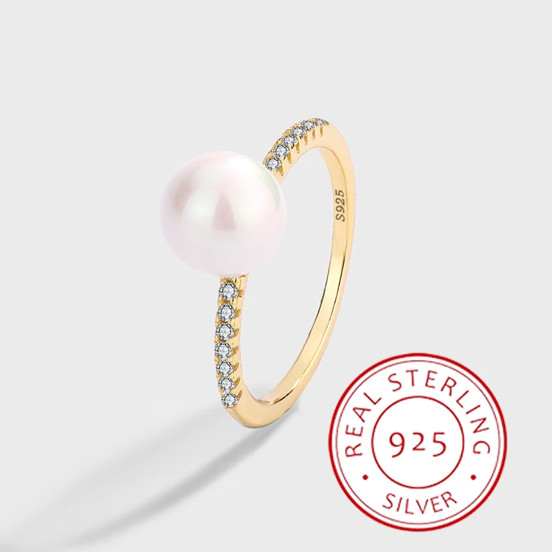 Módna klasická autentická S925 strieborná 14k zlatá malá žiarovka perla mikro-inlaid Vestranný prsteň