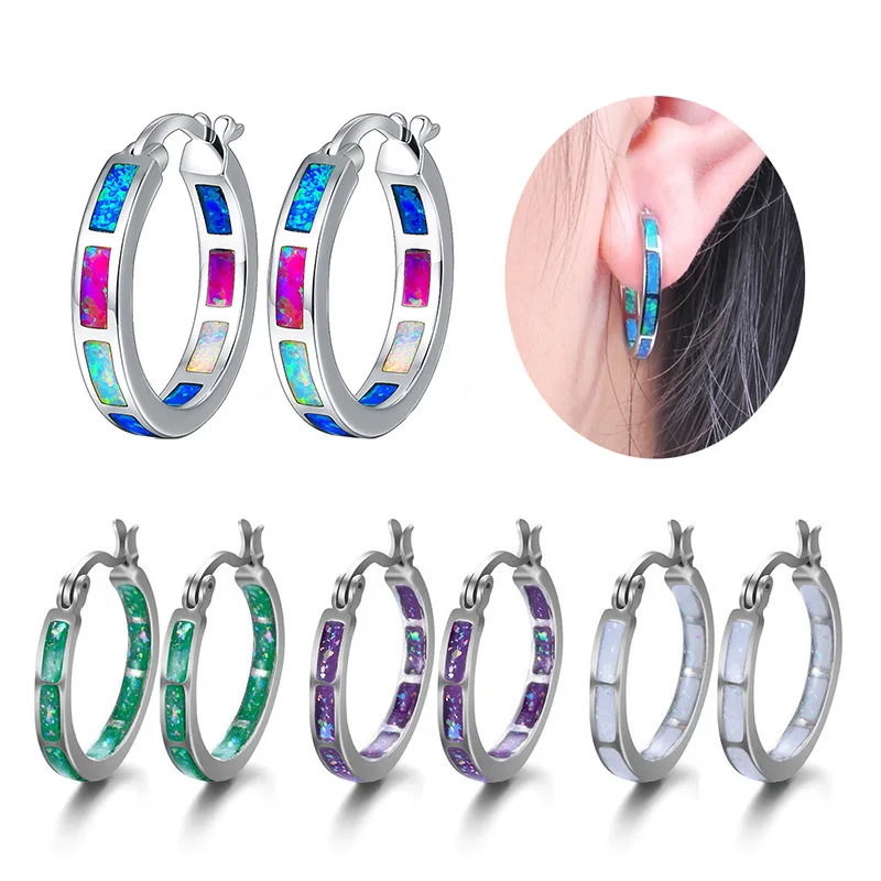 Módna klasická biela modrá multicolor imitácia Opal Circle náušnice pre ženy Dievčatky Party šperky Najlepší darček